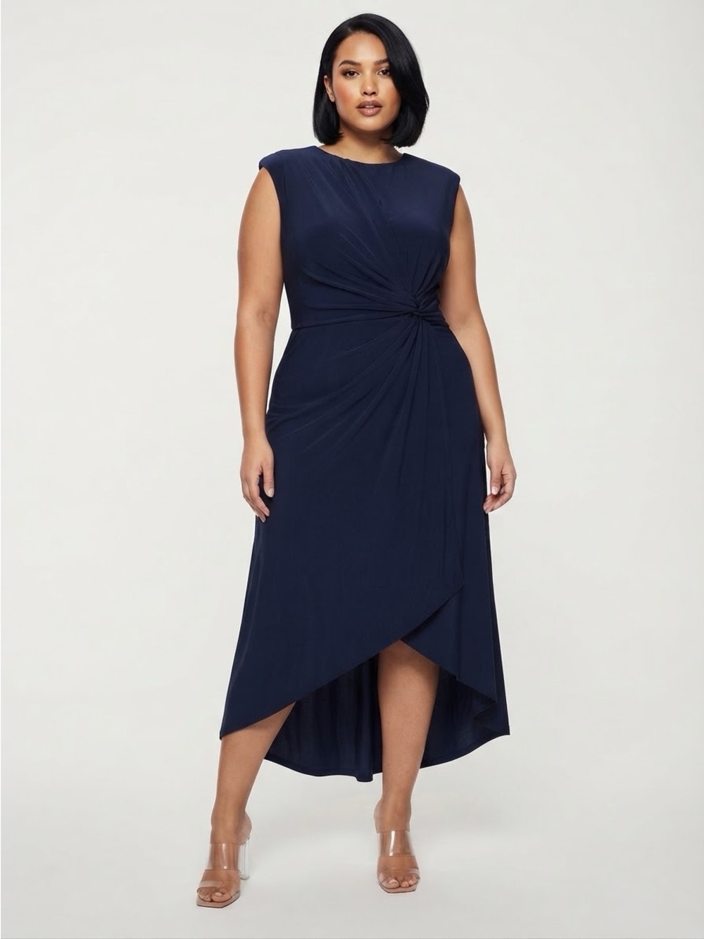 Premier Amour Womens Plus Sleeveless High-Low Fit + Flare Dress